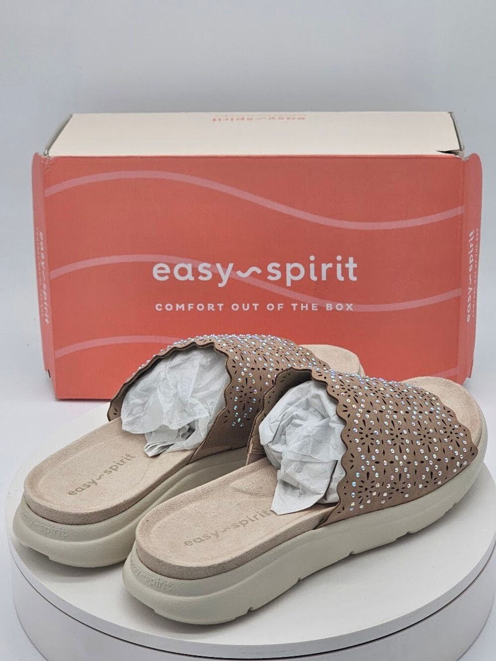 Easy Spirit Alora3 Light Natural Rhinestone Slide Sandals Women’s Size 11 - Picture 3 of 10